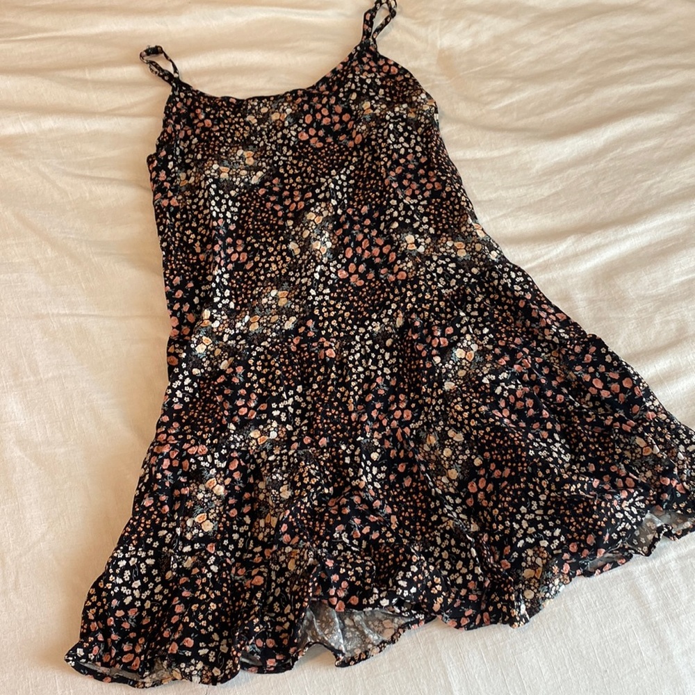 Womens spaghetti strap black floral dress